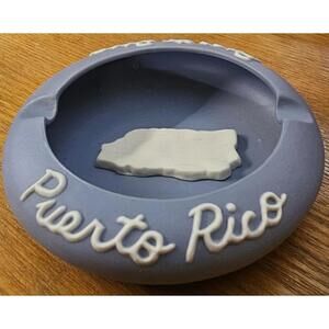 Vintage Puerto Rico Souvenir Ceramic Ashtray - Blue-Gray Pottery